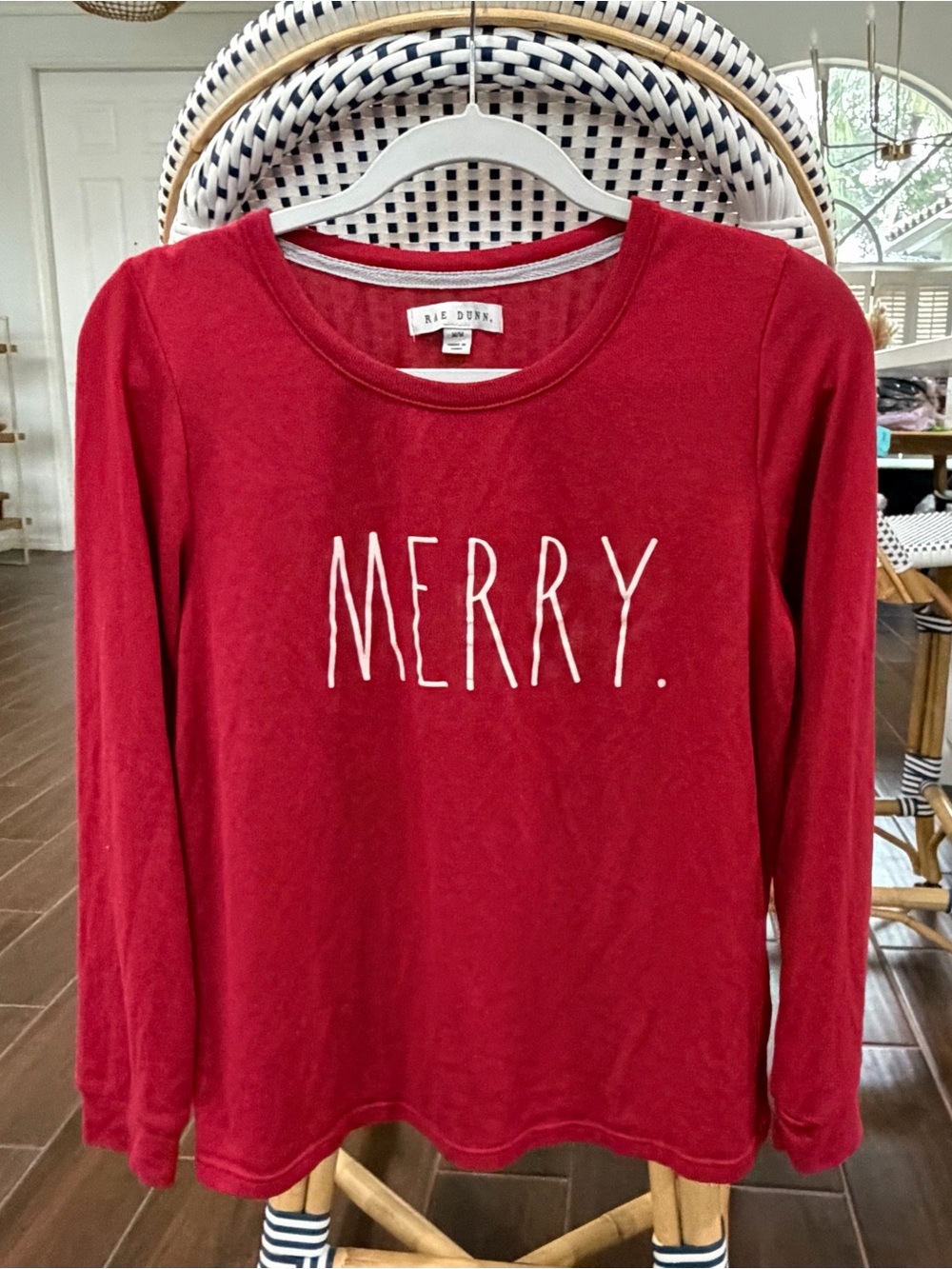 Rae Dunn Red "MERRY" Long Sleeve Cozy Top Size Medium